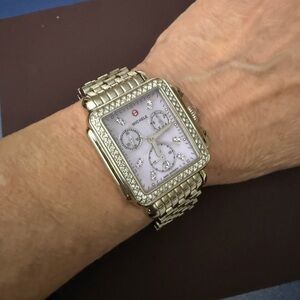 Michele Silver Watch with Diamond Accents